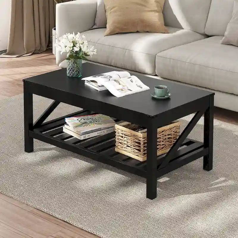 Tavolino da caffè con ripiano a doghe e protezioni angolari in metallo, grigio lavato, 40,16"L x 18"H
