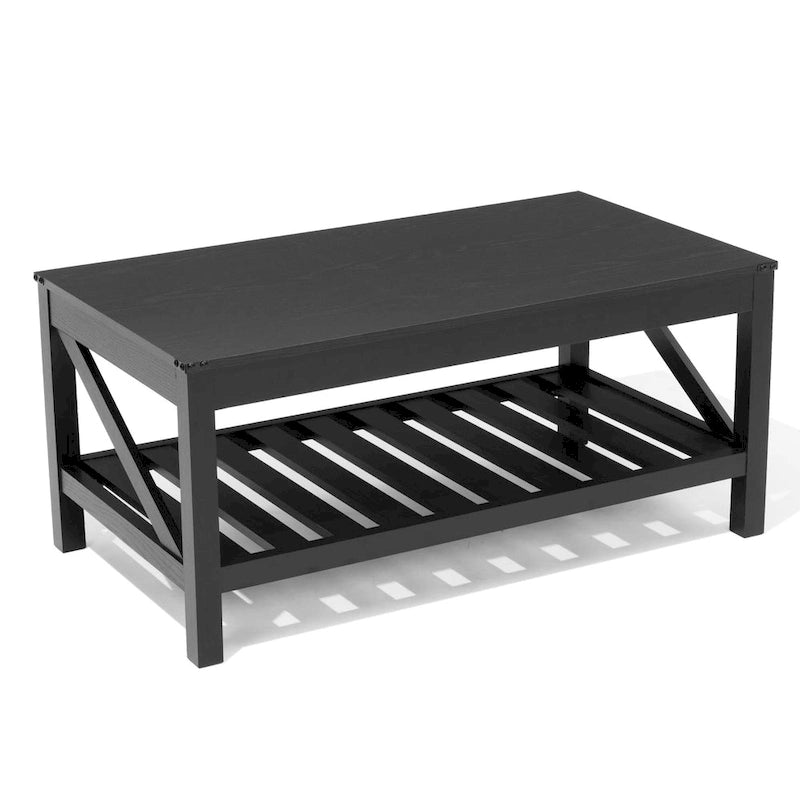 Tavolino da caffè con ripiano a doghe e protezioni angolari in metallo, grigio lavato, 40,16"L x 18"H