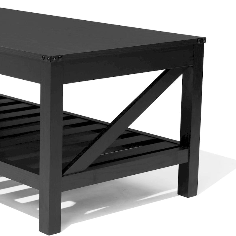 Tavolino da caffè con ripiano a doghe e protezioni angolari in metallo, grigio lavato, 40,16"L x 18"H