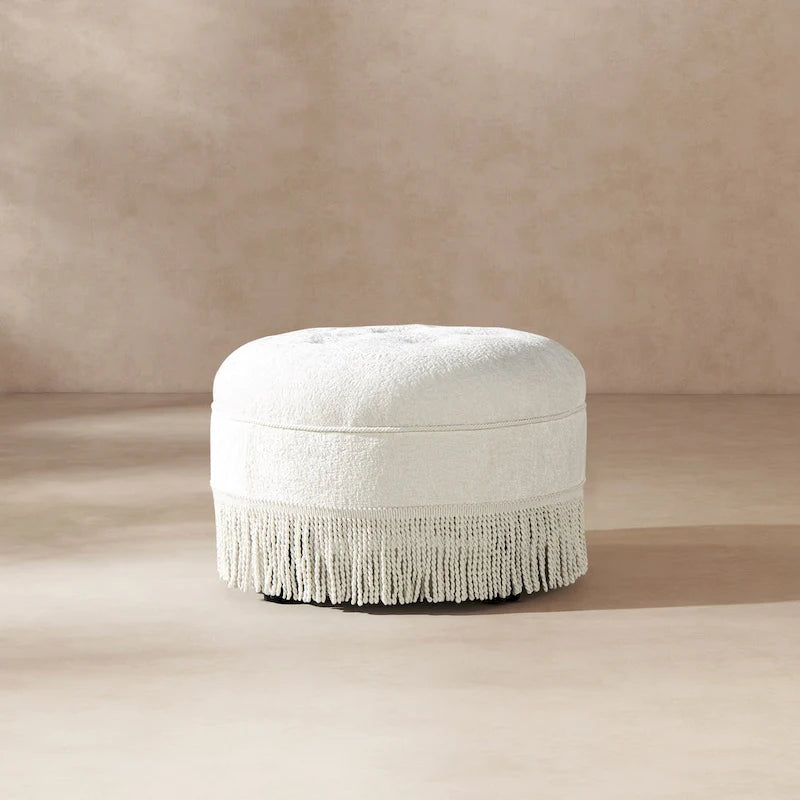 Pouf accentato rotondo imbottito da 24" con frange a nappa, schiuma ad alta densità, capacità di 200 libbre