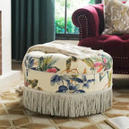Pouf accentato rotondo imbottito da 24" con frange a nappa, schiuma ad alta densità, capacità di 200 libbre