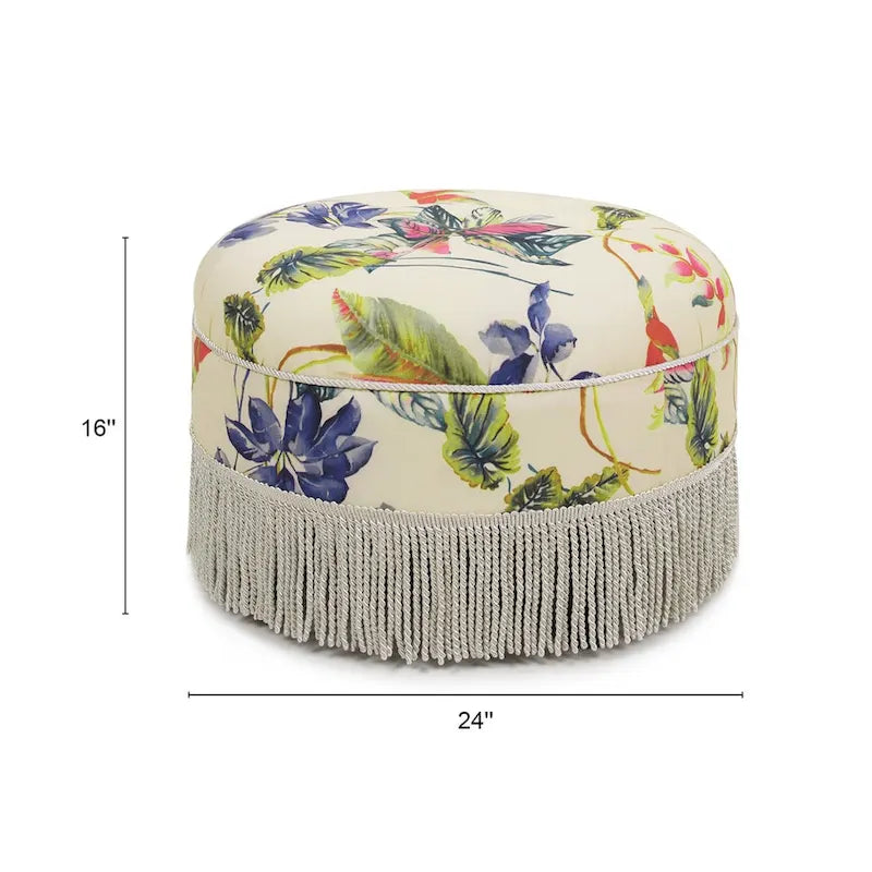 Pouf accentato rotondo imbottito da 24" con frange a nappa, schiuma ad alta densità, capacità di 200 libbre