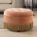 Pouf accentato rotondo imbottito da 24" con frange a nappa, schiuma ad alta densità, capacità di 200 libbre