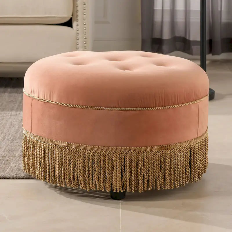 Pouf accentato rotondo imbottito da 24" con frange a nappa, schiuma ad alta densità, capacità di 200 libbre