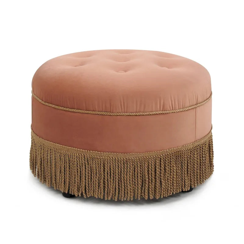 Pouf accentato rotondo imbottito da 24" con frange a nappa, schiuma ad alta densità, capacità di 200 libbre