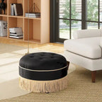 Pouf accentato rotondo imbottito da 24" con frange a nappa, schiuma ad alta densità, capacità di 200 libbre