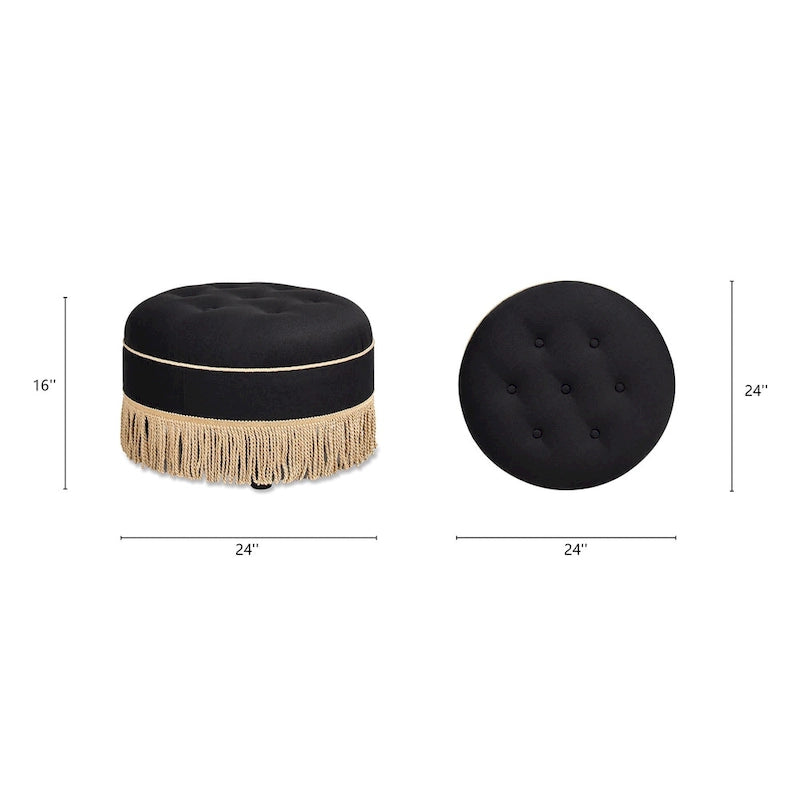 Pouf accentato rotondo imbottito da 24" con frange a nappa, schiuma ad alta densità, capacità di 200 libbre