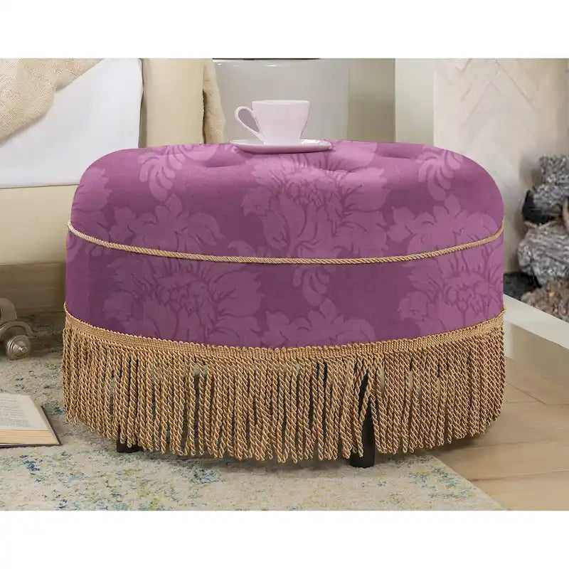 Pouf accentato rotondo imbottito da 24" con frange a nappa, schiuma ad alta densità, capacità di 200 libbre