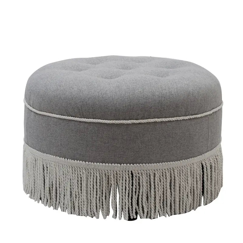 Pouf accentato rotondo imbottito da 24" con frange a nappa, schiuma ad alta densità, capacità di 200 libbre