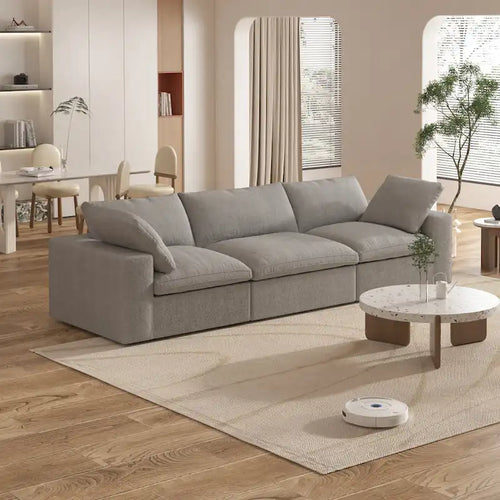 Divano componibile a 3 posti da 305 cm, contemporaneo, imbottito in piuma