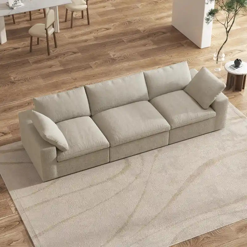 Divano componibile a 3 posti da 305 cm, contemporaneo, imbottito in piuma