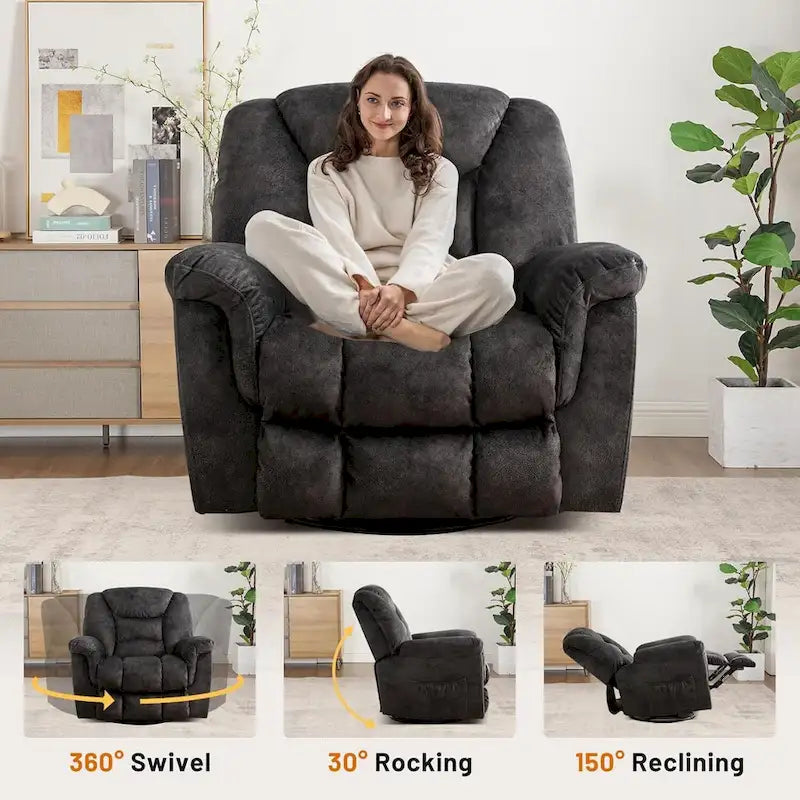 Poltrona reclinabile basculante manuale oversize con girevole a 360° per soggiorno