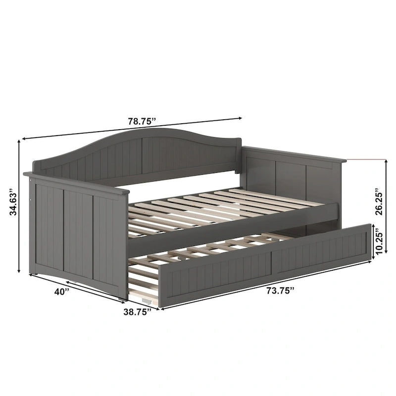Divano letto singolo Nantucket in legno con letto estraibile singolo