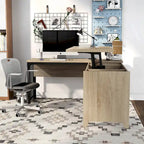 Scrivania angolare con piano in rovere naturale e struttura in ferro, 65" L x 63" P, capacità 45 kg