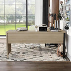 Scrivania angolare con piano in rovere naturale e struttura in ferro, 65" L x 63" P, capacità 45 kg