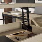 Scrivania angolare con piano in rovere naturale e struttura in ferro, 65" L x 63" P, capacità 45 kg