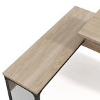 Scrivania angolare con piano in rovere naturale e struttura in ferro, 65" L x 63" P, capacità 45 kg