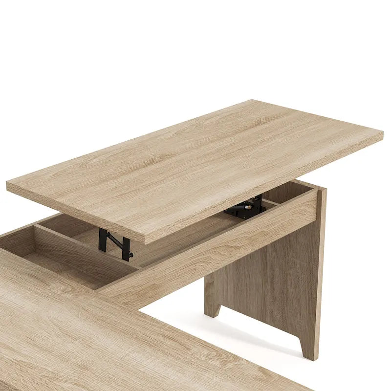 Scrivania angolare con piano in rovere naturale e struttura in ferro, 65" L x 63" P, capacità 45 kg