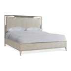 Set Camera da Letto 5 Pezzi con Letto a Pannello, Comò, Specchio, Comodino e Cassettiera, Finitura Champagne, King