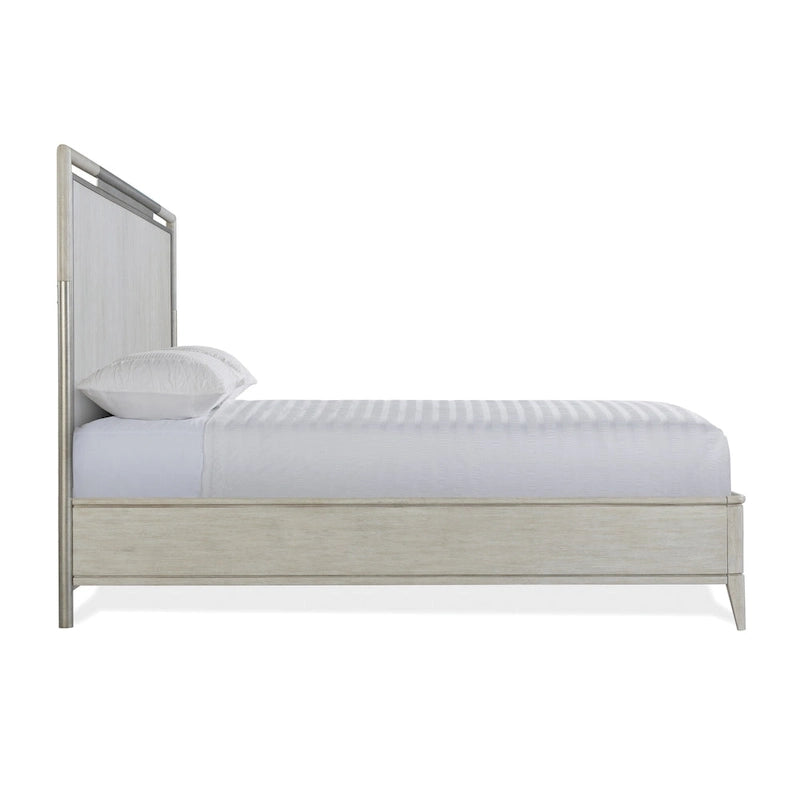 Set Camera da Letto 5 Pezzi con Letto a Pannello, Comò, Specchio, Comodino e Cassettiera, Finitura Champagne, King