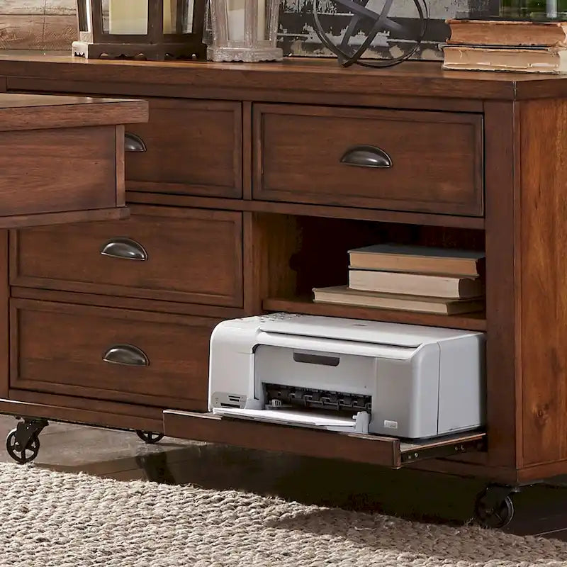 Credenza industriale con rotelle in metallo, ripiano estraibile per stampante e cassetto per archivio, 48"L x 30.5"A