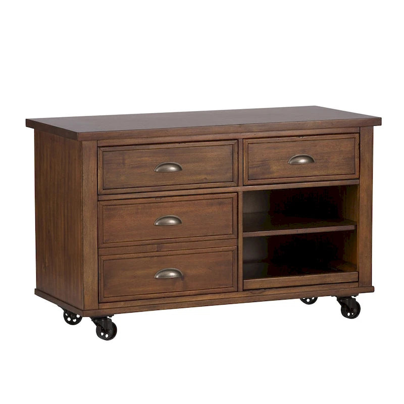 Credenza industriale con rotelle in metallo, ripiano estraibile per stampante e cassetto per archivio, 48"L x 30.5"A