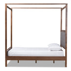 Letto a baldacchino queen size con testiera trapuntata, finitura noce, non è necessaria la rete, baldacchino da 87 pollici