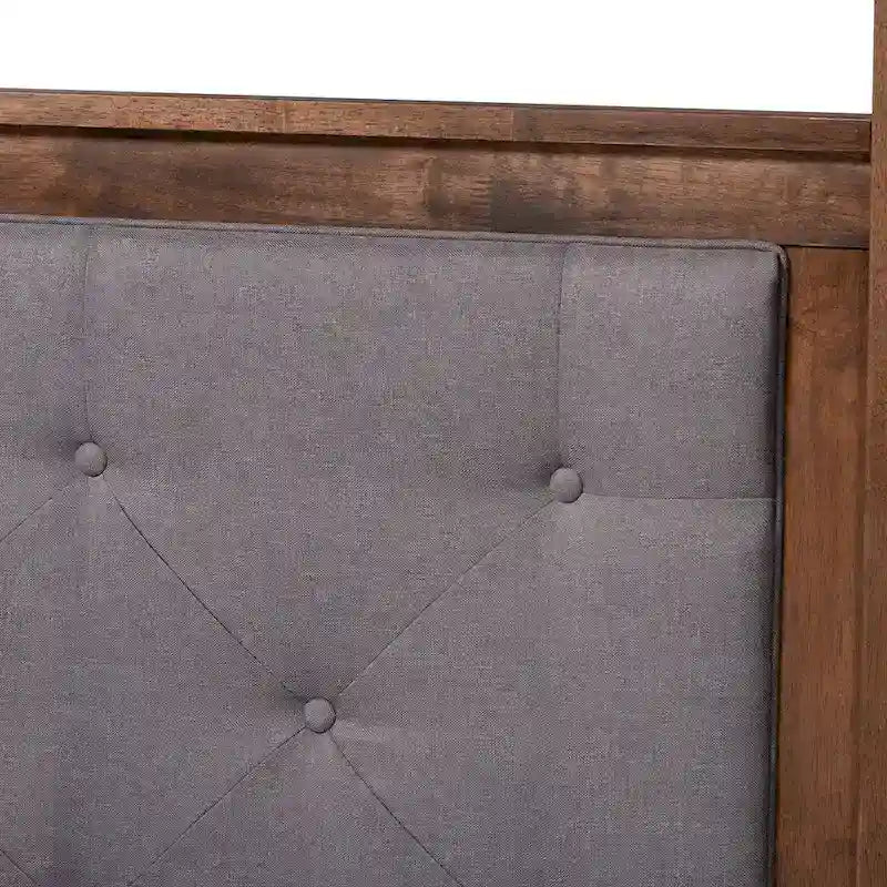 Letto a baldacchino queen size con testiera trapuntata, finitura noce, non è necessaria la rete, baldacchino da 87 pollici