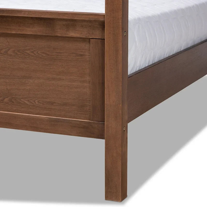 Letto a baldacchino queen size con testiera trapuntata, finitura noce, non è necessaria la rete, baldacchino da 87 pollici