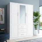 Guardaroba a tre ante in legno massello di pino, 183 cm (A) x 142 cm (L), ante a specchio o a pannello, 3 bastoni appendiabiti