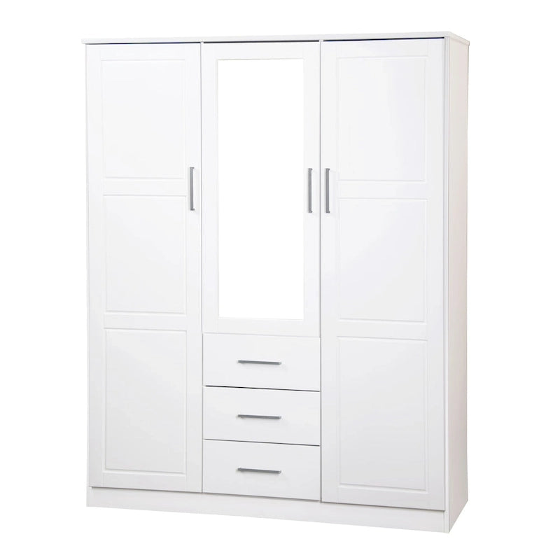 Guardaroba a tre ante in legno massello di pino, 183 cm (A) x 142 cm (L), ante a specchio o a pannello, 3 bastoni appendiabiti