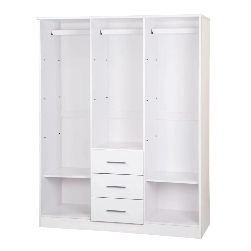 Guardaroba a tre ante in legno massello di pino, 183 cm (A) x 142 cm (L), ante a specchio o a pannello, 3 bastoni appendiabiti