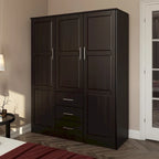 Guardaroba a tre ante in legno massello di pino, 183 cm (A) x 142 cm (L), ante a specchio o a pannello, 3 bastoni appendiabiti