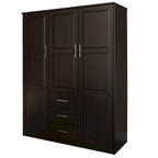 Guardaroba a tre ante in legno massello di pino, 183 cm (A) x 142 cm (L), ante a specchio o a pannello, 3 bastoni appendiabiti