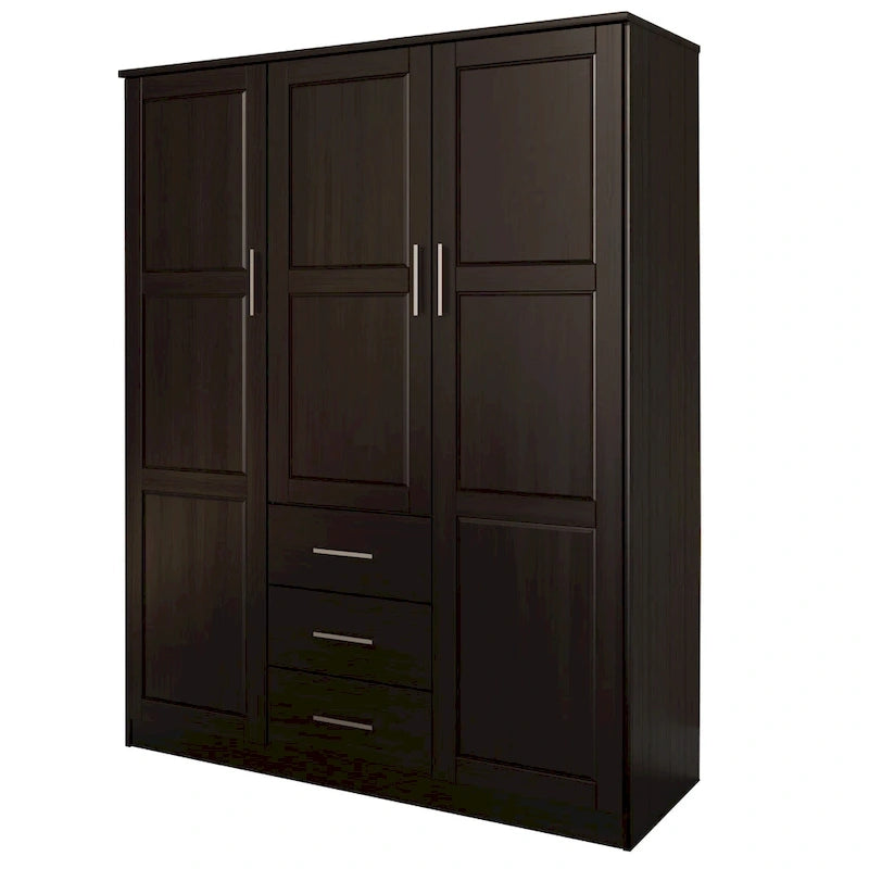 Guardaroba a tre ante in legno massello di pino, 183 cm (A) x 142 cm (L), ante a specchio o a pannello, 3 bastoni appendiabiti