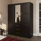 Guardaroba a tre ante in legno massello di pino, 183 cm (A) x 142 cm (L), ante a specchio o a pannello, 3 bastoni appendiabiti