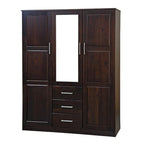 Guardaroba a tre ante in legno massello di pino, 183 cm (A) x 142 cm (L), ante a specchio o a pannello, 3 bastoni appendiabiti