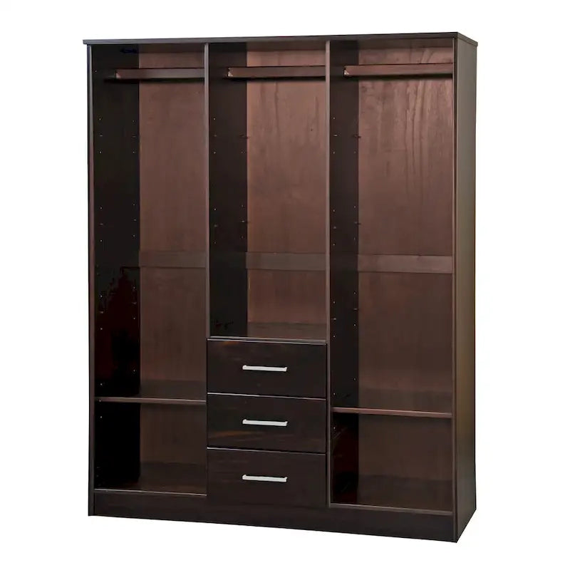 Guardaroba a tre ante in legno massello di pino, 183 cm (A) x 142 cm (L), ante a specchio o a pannello, 3 bastoni appendiabiti