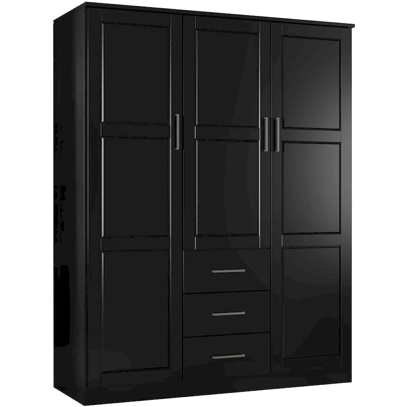 Guardaroba a tre ante in legno massello di pino, 183 cm (A) x 142 cm (L), ante a specchio o a pannello, 3 bastoni appendiabiti
