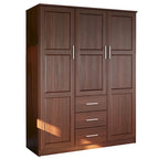 Guardaroba a tre ante in legno massello di pino, 183 cm (A) x 142 cm (L), ante a specchio o a pannello, 3 bastoni appendiabiti