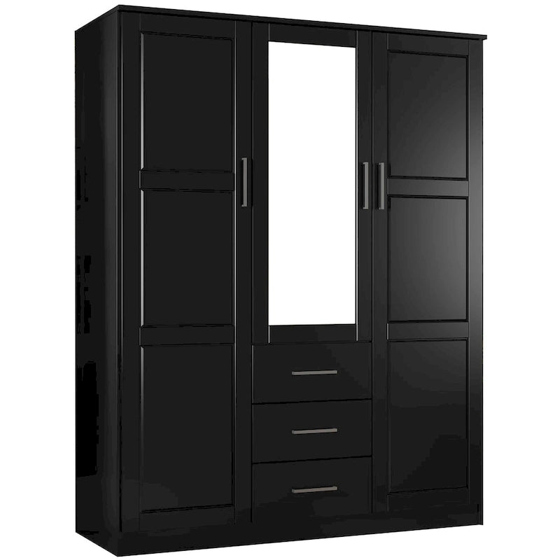 Guardaroba a tre ante in legno massello di pino, 183 cm (A) x 142 cm (L), ante a specchio o a pannello, 3 bastoni appendiabiti