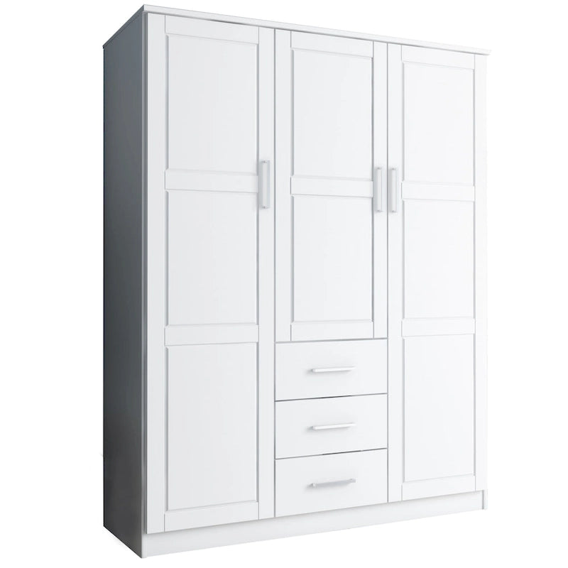 Guardaroba a tre ante in legno massello di pino, 183 cm (A) x 142 cm (L), ante a specchio o a pannello, 3 bastoni appendiabiti