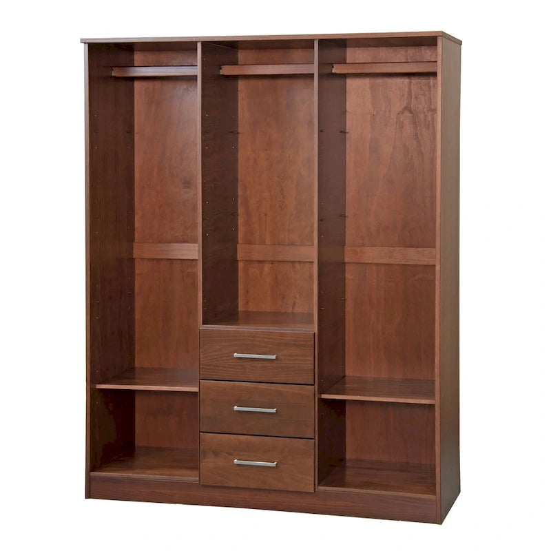 Guardaroba a tre ante in legno massello di pino, 183 cm (A) x 142 cm (L), ante a specchio o a pannello, 3 bastoni appendiabiti