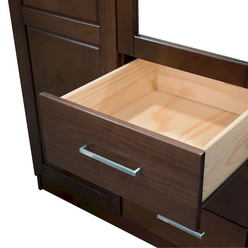Guardaroba a tre ante in legno massello di pino, 183 cm (A) x 142 cm (L), ante a specchio o a pannello, 3 bastoni appendiabiti
