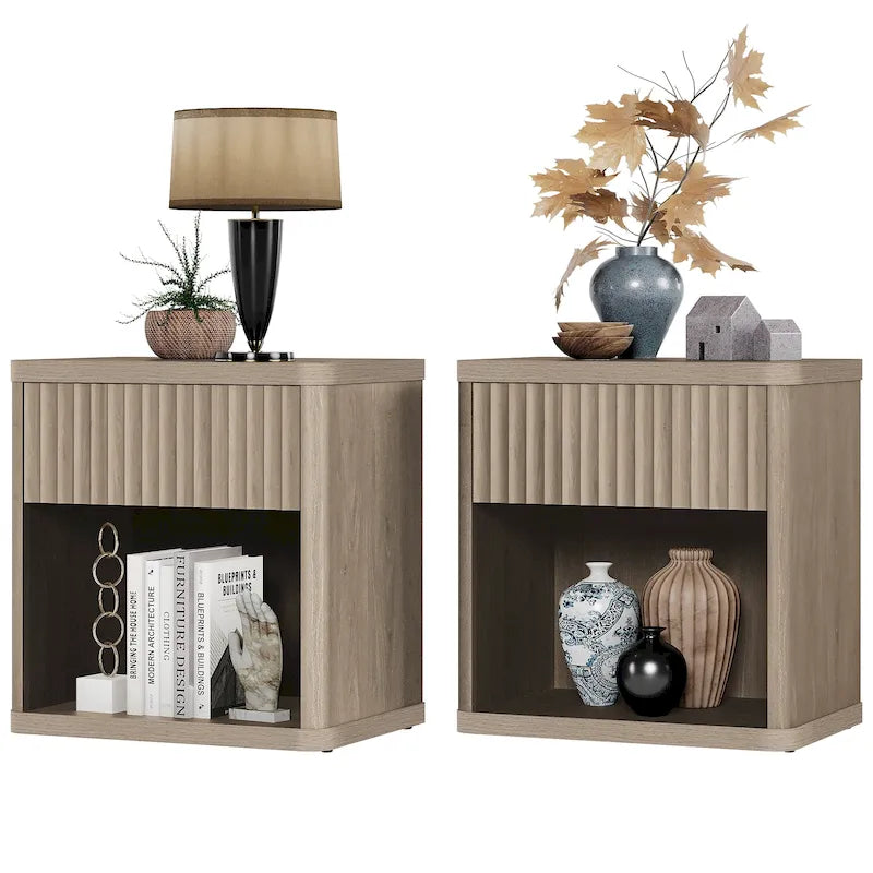 Set di 2 comodini moderni in stile rustico con cassetto scanalato e ripiano aperto, 57,7 cm P x 39,1 cm L x 61,2 cm A