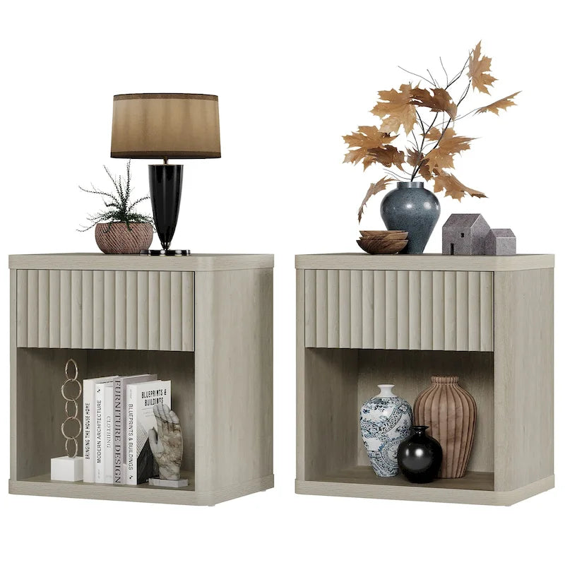 Set di 2 comodini moderni in stile rustico con cassetto scanalato e ripiano aperto, 57,7 cm P x 39,1 cm L x 61,2 cm A