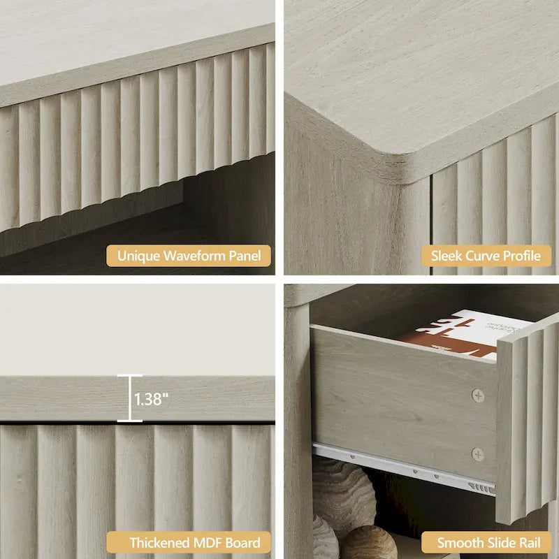 Set di 2 comodini moderni in stile rustico con cassetto scanalato e ripiano aperto, 57,7 cm P x 39,1 cm L x 61,2 cm A
