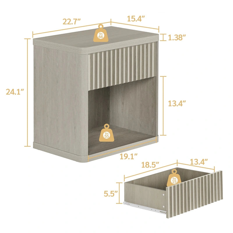 Set di 2 comodini moderni in stile rustico con cassetto scanalato e ripiano aperto, 57,7 cm P x 39,1 cm L x 61,2 cm A