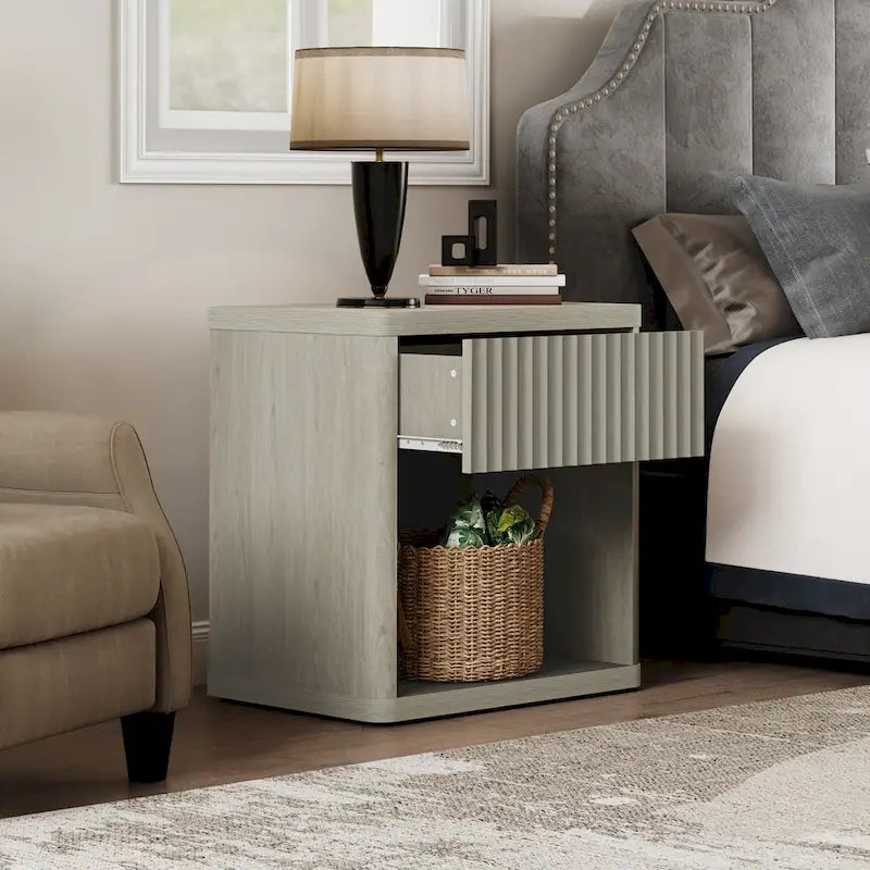Set di 2 comodini moderni in stile rustico con cassetto scanalato e ripiano aperto, 57,7 cm P x 39,1 cm L x 61,2 cm A