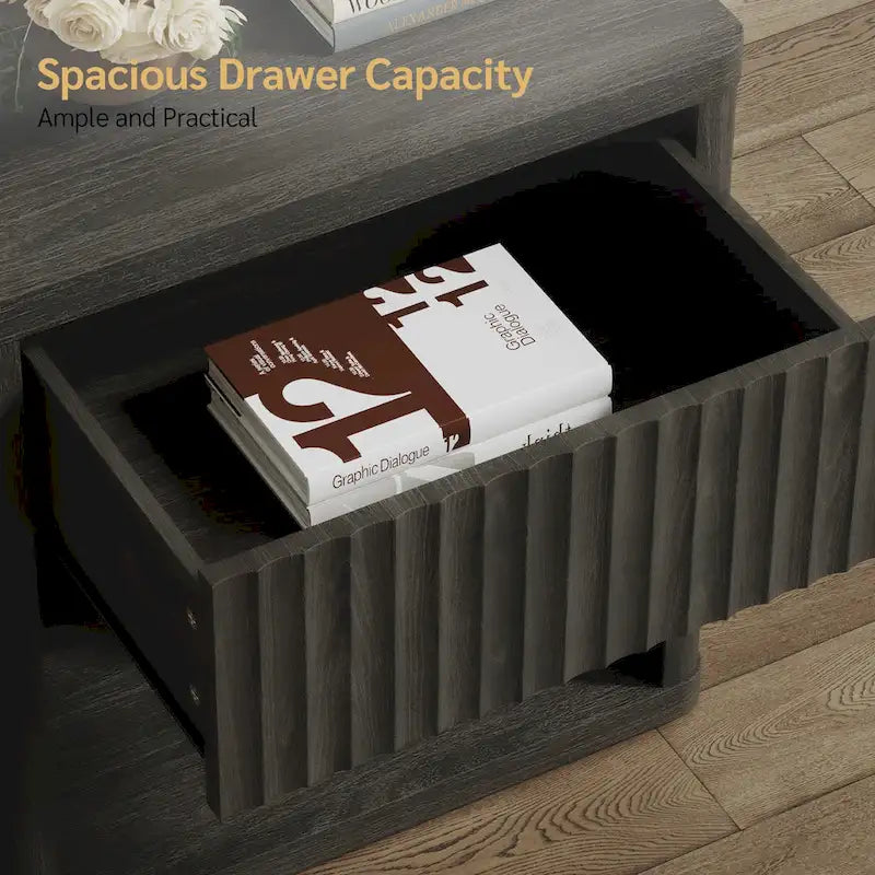 Set di 2 comodini moderni in stile rustico con cassetto scanalato e ripiano aperto, 57,7 cm P x 39,1 cm L x 61,2 cm A